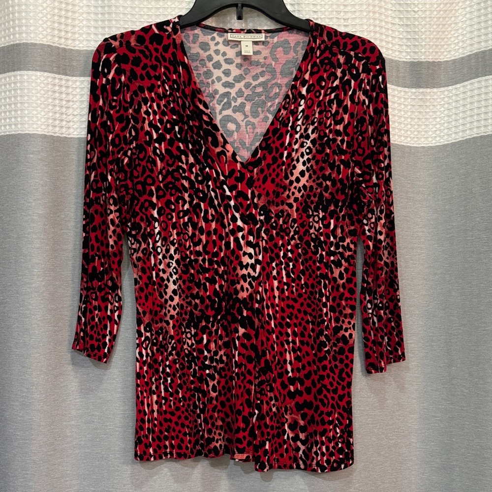 Dana Buchman Red and Black Leopard Print Blouse